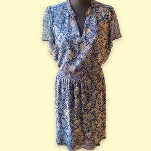 Bohemian Flowy Blue Paisley Midi Dress with Elastic Waist and Flutter sleeves 12